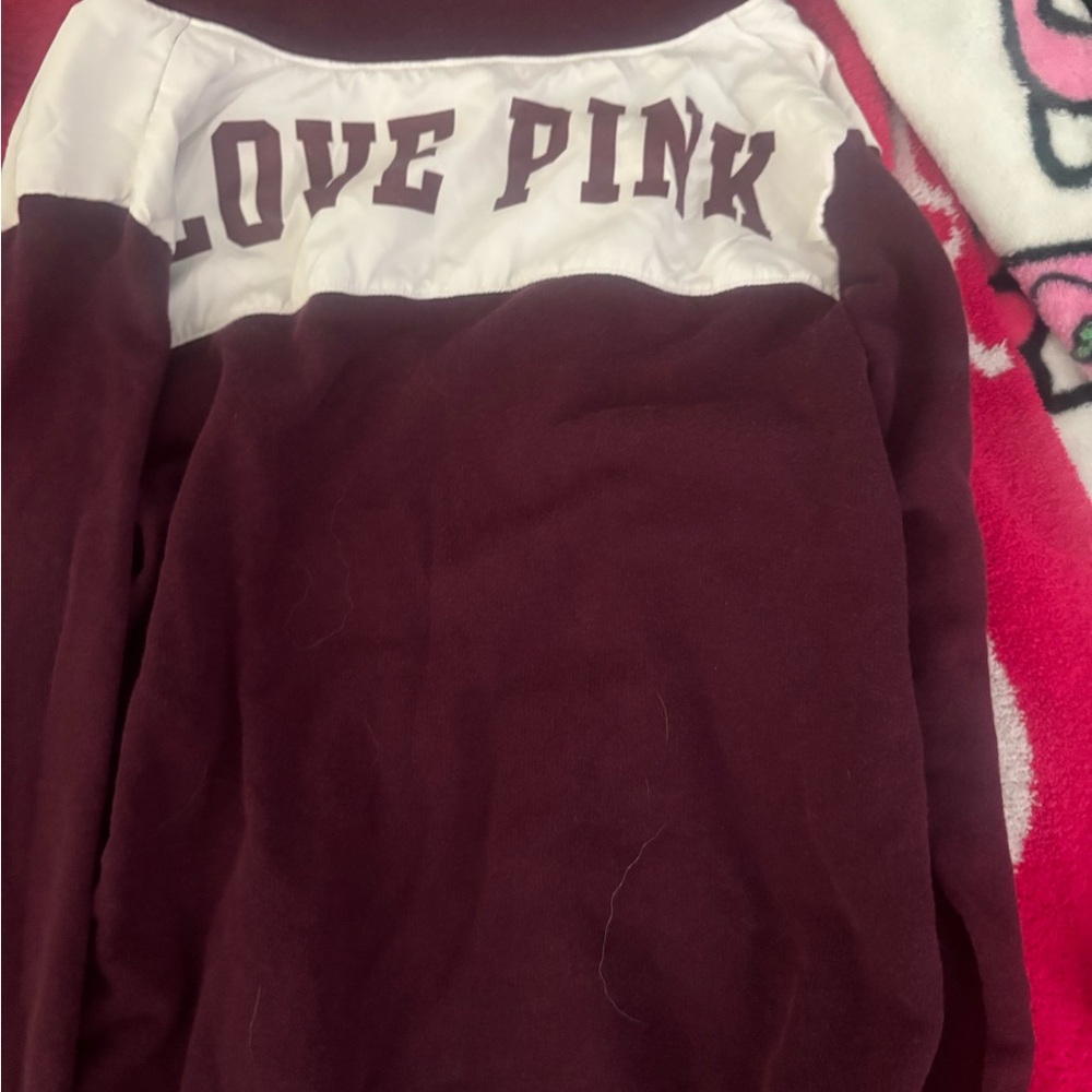 Victoria's Secret Love Pink Maroon and White Sweatshirt